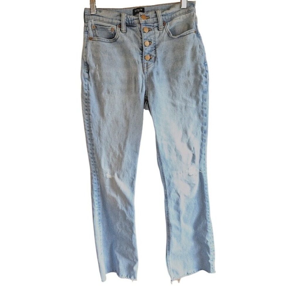 J Crew Women Jeans High Rise Crop Flare Button Fly Light Wash 26 T Distressed
